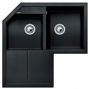 Blanco Metra 9 E Anthracite SILGRANIT™ PuraDur™ Γρανιτένιος Νεροχύτης Ένθετος Γωνιακός με 2 Γούρνες και Ποδιά 83x83cm