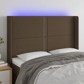 Κεφαλάρι Κρεβατιού LED Σκούρο Καφέ 147x16x118/128εκ. Υφασμάτινο 3123909