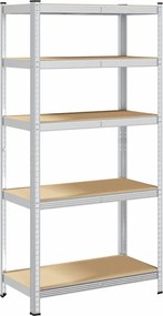 vidaXL Ραφιέρα Βαρέως Τύπου 5 Επ. Ασημί Ατσάλι/Επεξ. Ξύλο