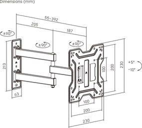 POWERTECH επιτοίχια βάση τηλεόρασης PT-1556, 23-43", έως 30kg, full motion