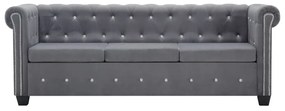 vidaXL Καναπές Τριθέσιος Chesterfield Γκρι 199 x 75 x 72 εκ. Βελούδο