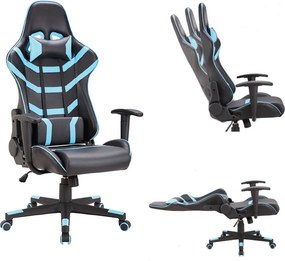 BF9050 Gaming Πολυθρόνα Γραφείου, Ανάκλιση Πλάτης έως 90°, Pu Μαύρο - Μπλε   1τμχ