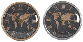 Ρολόι Τοίχου DKD Home Decor 46 x 6,5 x 46 cm Κρυστάλλινο Ασημί Μαύρο Χρυσό Καφέ Σίδερο Παγκόσμιος Χάρτης (x2)