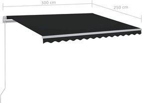 vidaXL Χειροκίνητη τέντα με ηλιακό LED 3 x 2,5 m Ανθρακί