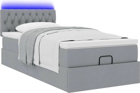 vidaXL Οθωμανικό κρεβάτι με στρώμα &amp; LEDs Ανοιχτό γκρι Ύφασμα