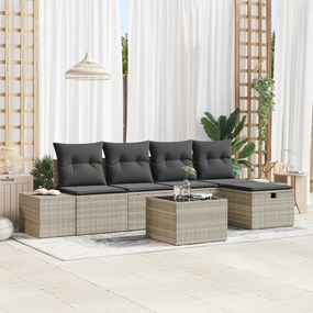 vidaXL 6 Κομμάτι Σετ Καναπέ Κήπου με Μαξιλάρια Ανοιχτό Γκρι Πολυ Ρατάν