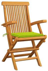 Καρέκλες Κήπου 6 τεμ. Μασίφ Ξύλο Teak Φωτεινά Πράσινα Μαξιλάρια 3062552