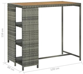 Τραπέζι Μπαρ με Ράφια Γκρι 120x60x110 εκ. από Συνθετικό Ρατάν - Γκρι