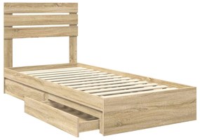 vidaXL Κρεβάτι Αποθήκης Δρύς Sonoma 75 x 190 cm Επεξεργασμένο ξύλο