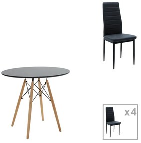 Σετ Τραπεζαρίας Julita - Parker 5 τεμ Mdf Μαύρο - Φυσικό Φ80x73cm. 80x80x73 εκ.