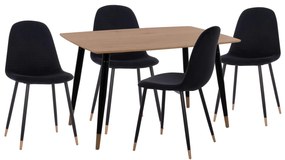 Σετ τραπεζαρίας ALIZA C11196.09 5 τμχ. από MDF TOP - Βελούδο Μαύρο &amp; Μέταλλο Μαύρο 120x80x74 εκ.