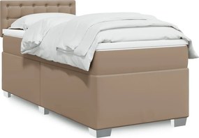vidaXL Κρεβάτι Boxspring με Στρώμα Καπουτσίνο 90x190εκ.από Συνθ. Δέρμα
