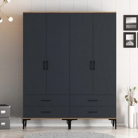 Τετραφυλλη Ντουλαπα Καρυδια/Ανθρακι SOLANO 47.5x160x201.4