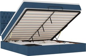 vidaXL Οθωμανικό κρεβάτι με στρώμα &amp; LEDs Μπλε 160x200cm ύφασμα