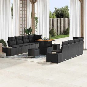 vidaXL Σετ Καναπέ Κήπου με μαξιλάρι 11 pcs Μαύρο Πολυ ράταν