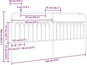 vidaXL Ανταλλακτικό κεφαλάρι Λευκό 193 εκ. Μεταλλικό