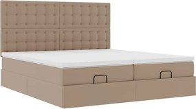 VidaXL Οθωμανικό κρεβάτι με στρώματα & LEDs Cappuccino Faux Leather