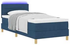 vidaXL Κρεβάτι Μποξ Σπρινγκ με Στρώμα & LED Μπλε 80x200 εκ Ύφασμα