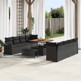 vidaXL 11 Κομμάτια Σετ Σαπονιών Κήπου με Μαξιλάρια Μαύρο Πολυ Ρατάν Ακακία