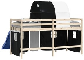 vidaXL Κουρτίνες για Υπερυψ. Κρεβάτι με Τούνελ Λευκό/Μαύρο Πολυεστέρα