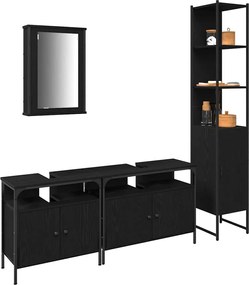 vidaXL Σετ Επίπλων Μπάνιου με ράφι 4 pcs Μαύρη Οξυά Επεξεργασμένο ξύλο