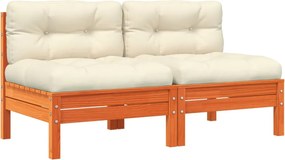 vidaXL Καναπέδες Κήπου Χωρίς Μπράτσα 2 τεμ. Καφέ Μασίφ Πεύκο+Μαξιλάρια