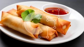 Intra Συλλεκτικό Ξύλινο Παζλ Plywood  4mm - Λαχταριστά Spring Rolls με Dipping Sauce και κόλιανδρο Σε Ξύλινο Κουτί - Διαστάσεις: 10x10 cm – 25 κομμάτια