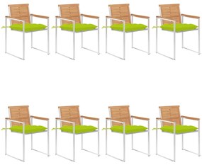 vidaXL Καρέκλες Κήπου 8 τεμάχια από Μασίφ Ξύλο Teak με Μαξιλάρια