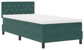 vidaXL κρεβάτι box spring με μαξιλάρι και LED  σκούρο πράσινο 90x190 εκ. βελούδο