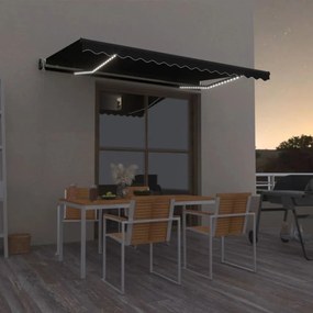 vidaXL Τέντα Αυτόματη με LED &amp; Αισθητήρα Ανέμου Ανθρακί 450 x 350 εκ.