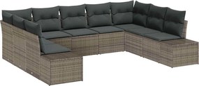 vidaXL Σετ Καναπέ Κήπου με μαξιλάρι 9 pcs Γκρι Πολυρατάν
