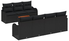 vidaXL Σετ 8 Τεμαχίων Σαφάκι Κήπου με Μαξιλάρια Μαύρο Πολυ Ρατάν Ακακία