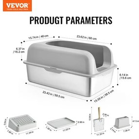 VEVOR 6 in Deep Cat Litter Box Odor-Free Litter Box with Filtering Foot Board