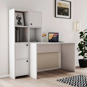 Λευκό γραφείο με ραφιέρα και ντουλάπια 156.8x52x146.8 cm