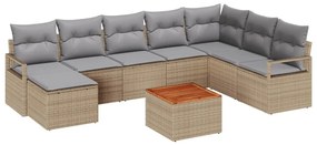vidaXL Σετ Καναπέ Κήπου με μαξιλάρι 9 pcs Μπεζ Πολυ ράταν