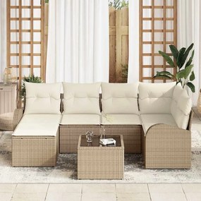 vidaXL Σετ Καναπέ με μαξιλάρι 7 pcs Μπεζ και Λευκό συνθετικό ρατάν