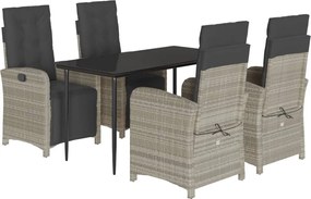 vidaXL Σετ Τραπεζαρίας Κήπου 5 τεμ. Αν. Γκρι Συνθ. Ρατάν με Μαξιλάρια