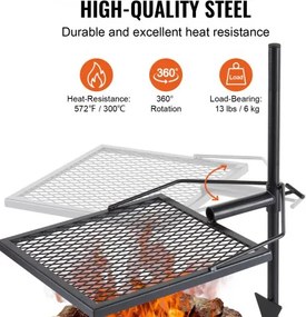 VEVOR Swivel Campfire Grill Heavy Duty Steel Open Fire Cooking Grate Adjustable