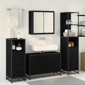 vidaXL Σετ Επίπλων Μπάνιου με ράφι 3 pcs Μαύρη Οξυά Επεξεργασμένο ξύλο