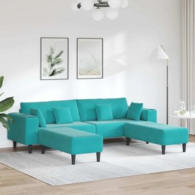 vidaXL Βελούδινος καναπές με μαξιλάρι 3 pcs Τιρκουάζ 208 εκ. Βελούδο