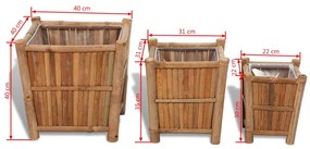 Γλάστρες Υπερυψωμένες 3 τεμ. Μπαμπού με Νάιλον Επένδυση