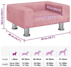 vidaXL Κρεβάτι Σκύλου Ροζ 50 x 40 x 26,5 εκ. Βελούδινο
