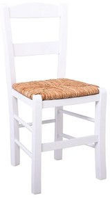 ΣΥΡΟΣ Καρέκλα Οξιά Βαφή Εμποτισμού Λάκα Άσπρο, Κάθισμα Ψάθα -  41x45x88cm