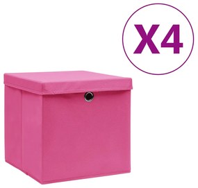 Κουτιά Αποθήκευσης με Καπάκια 4 τεμ. Ροζ 28 x 28 x 28 εκ.
