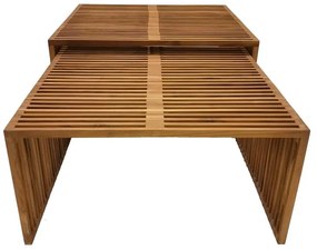 Τραπέζι Tinnie I C028 σετ 2τεμ teak ξύλο σε φυσική απόχρωση 86x80x46 εκ.