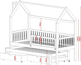 PAPI 80x190 pine children's house bed Lano Furniture