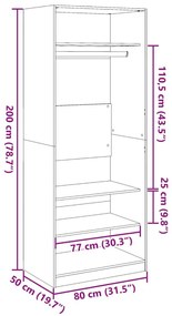 Ντουλάπα Γκρι Sonoma 80x50x200 εκ. από Επεξεργασμένο Ξύλο - Γκρι