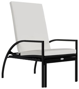 vidaXL Ξαπλώστρα με Υποπόδιο Μαύρη από Ρατάν Πολυαιθυλενίου