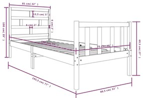 Πλαίσιο Κρεβατιού Μαύρο 75x190εκ Μασίφ Ξύλο Πεύκου Small Single - Μαύρο