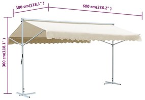 Τέντα Μεταφερόμενη με Βραχίονες Κρεμ 600 x 300 εκ. - Κρεμ